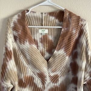 Aerie Oversized Tie Dye Knit Sweater V Neck Brown Beige S